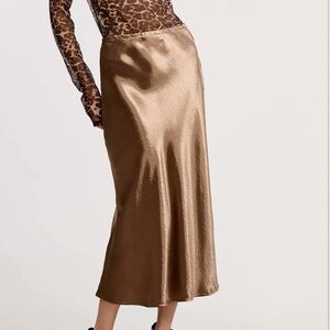 La Miel Bronze Silky Slip Midi Skirt- Size Small